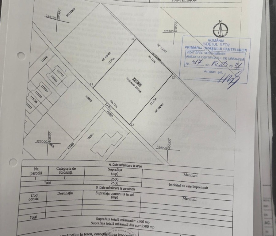 Teren Intravilan 2.500 mp Pantelimon – Cernica