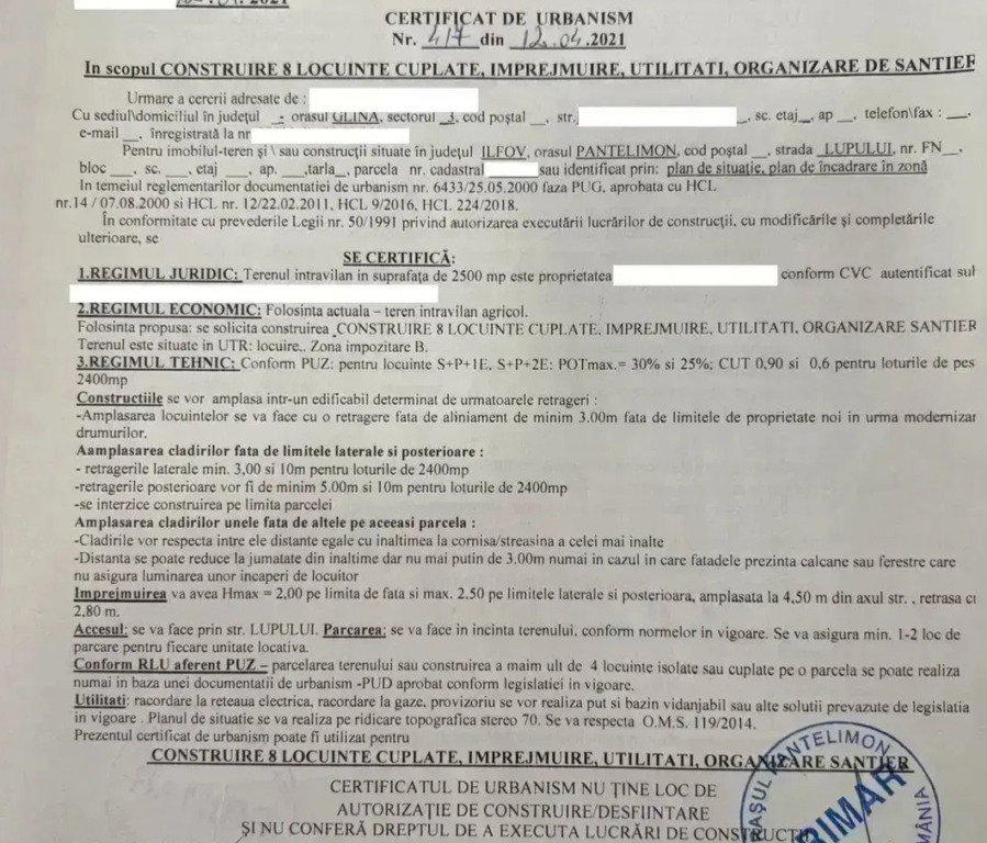 Teren Intravilan 2.500 mp Pantelimon – Cernica