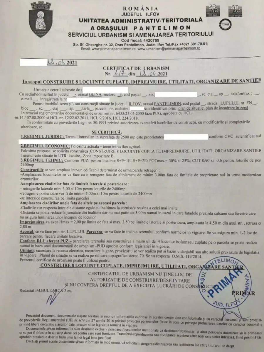 Teren Intravilan 2.500 mp Pantelimon – Cernica
